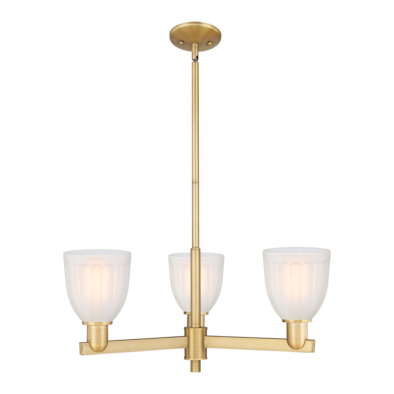 Innovations Brookfield 28in 3-Light Pendant | Industrial Brushed Brass Steel and White Frosted Ribbed Glass | Kitchen Island & | Model 716-3CR-BB-G441