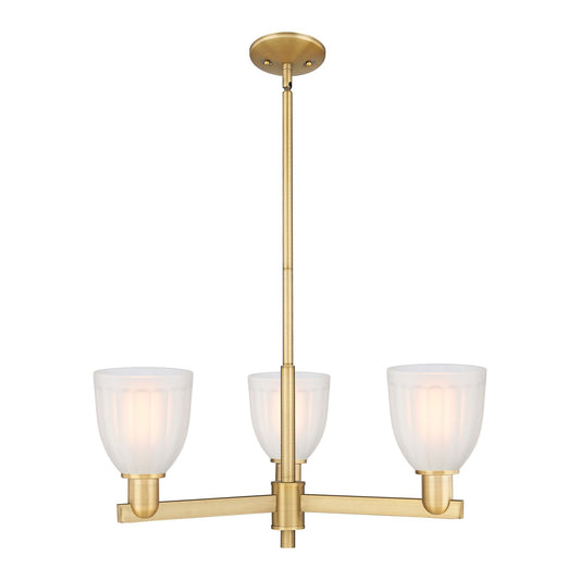 Innovations Brookfield 28in 3-Light Pendant | Industrial Brushed Brass Steel and White Frosted Ribbed Glass | Kitchen Island & | Model 716-3CR-BB-G441