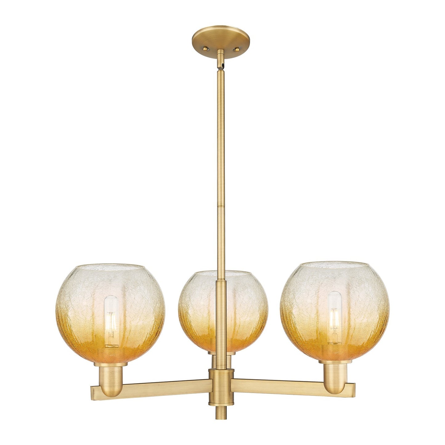 Innovations Brookhaven Globe 30in 3-Light Pendant | Industrial Brushed Brass Steel and Amber Glass | Kitchen Island & Dining | Model 716-3CR-BB-G483-8AM