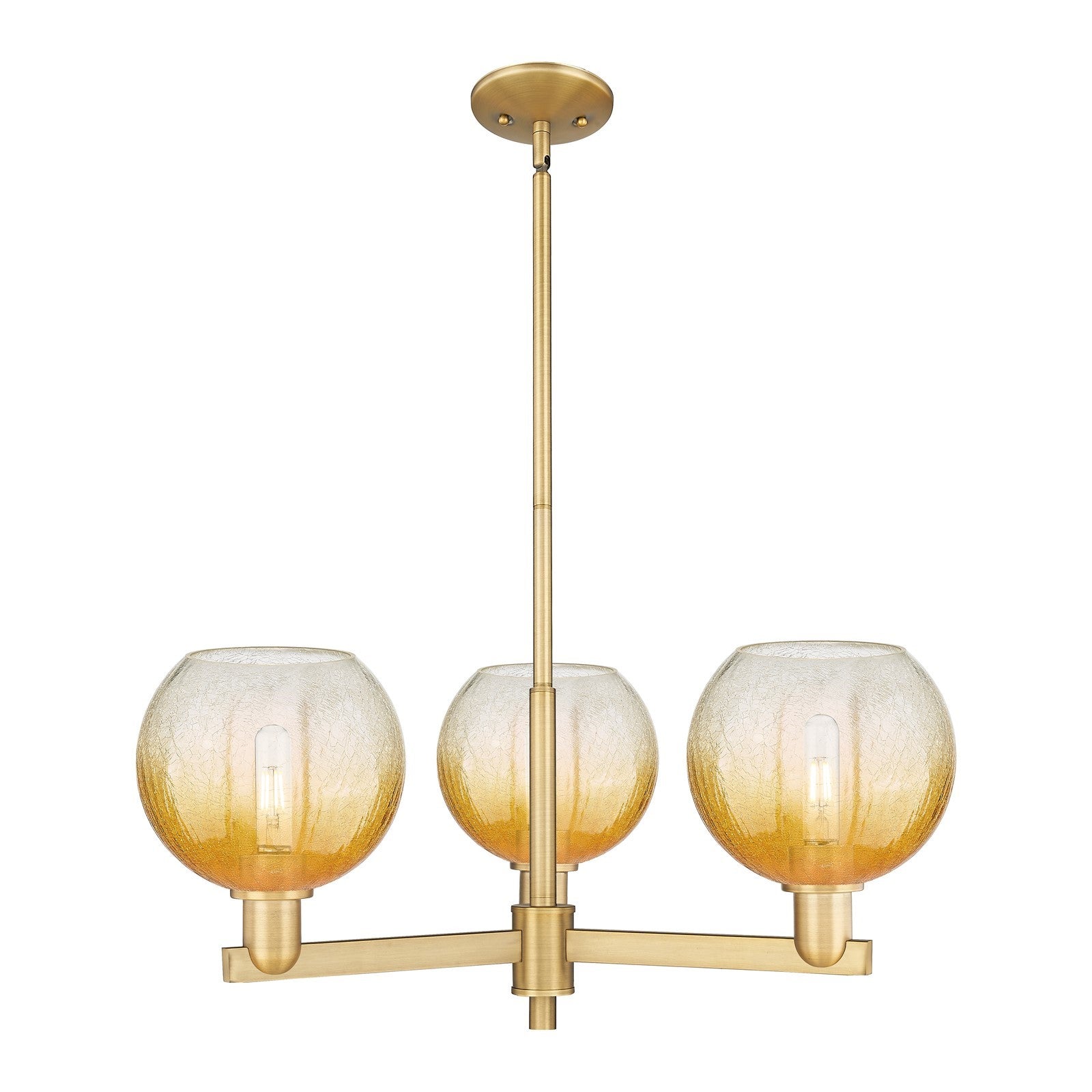 Innovations Brookhaven Globe 30in 3-Light Pendant | Industrial Brushed Brass Steel and Amber Glass | Kitchen Island & Dining | Model 716-3CR-BB-G483-8AM