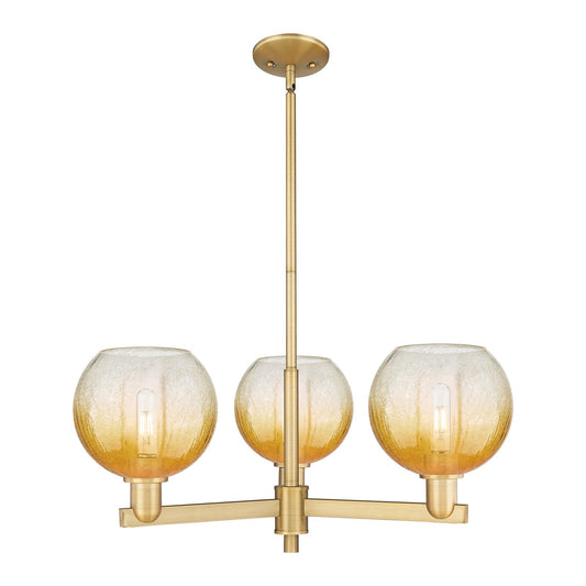 Innovations Brookhaven Globe 30in 3-Light Pendant | Industrial Brushed Brass Steel and Amber Glass | Kitchen Island & Dining | Model 716-3CR-BB-G483-8AM
