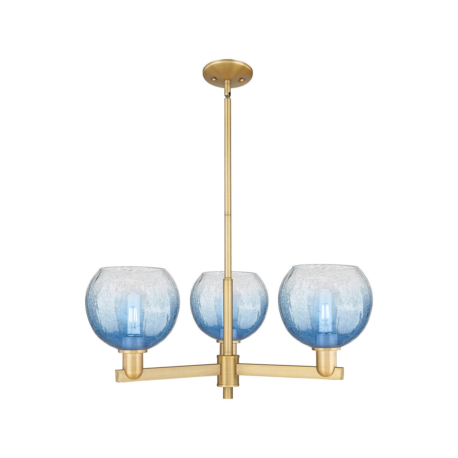 Innovations Brookhaven Globe 30in 3-Light Pendant | Industrial Brushed Brass Steel and Sapphire Blue Glass | Kitchen Island & | Model 716-3CR-BB-G483-8SB