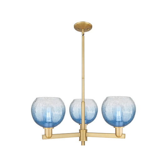Innovations Brookhaven Globe 30in 3-Light Pendant | Industrial Brushed Brass Steel and Sapphire Blue Glass | Kitchen Island & | Model 716-3CR-BB-G483-8SB