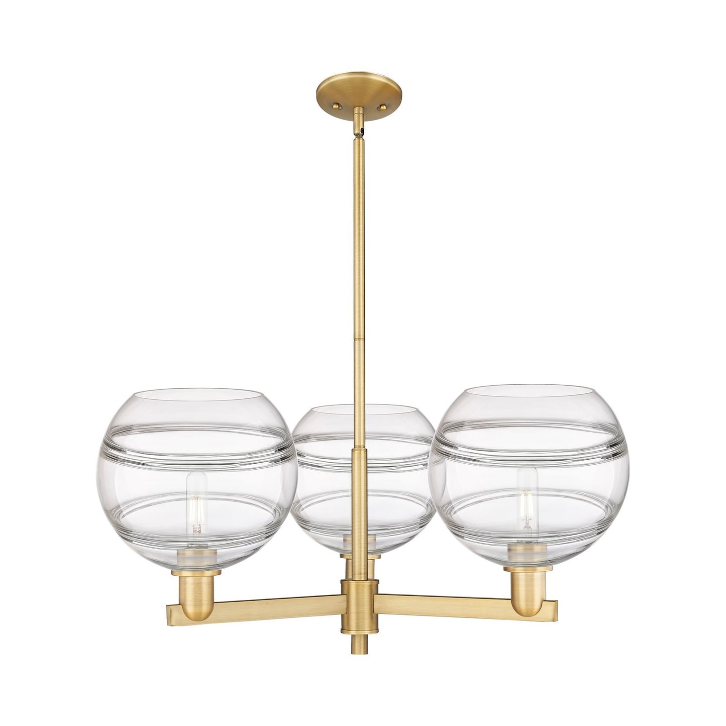 Innovations Rochester 32in 3-Light Pendant | Industrial Brushed Brass Steel and Clear Glass | Kitchen Island & Dining Room | Model 716-3CR-BB-G556-10CL