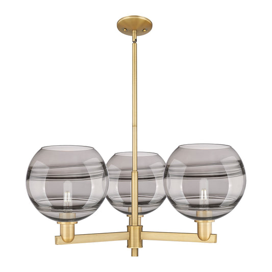 Innovations Rochester 32in 3-Light Pendant | Industrial Brushed Brass Steel and Light Smoke Glass | Kitchen Island & Dining | Model 716-3CR-BB-G556-10SM