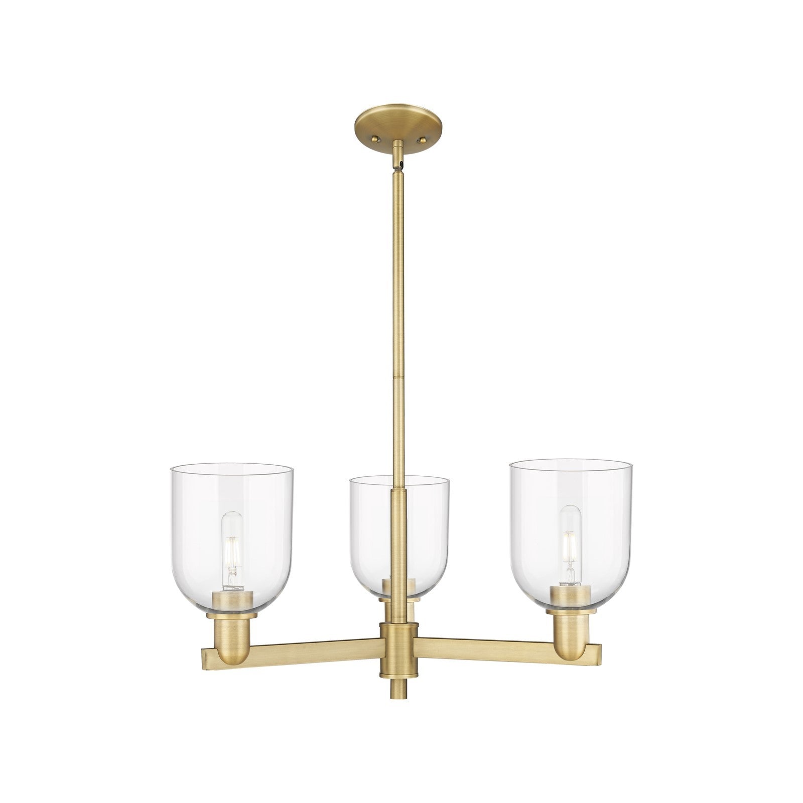 Innovations Bella 27in 3-Light Pendant | Industrial Brushed Brass Steel and Clear Glass | Kitchen Island & Dining Room | 27.25 | Model 716-3CR-BB-G558-6CL