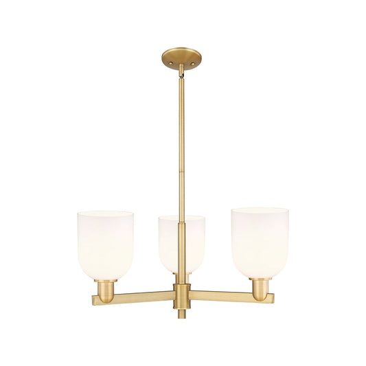 Innovations Bella 27in 3-Light Pendant | Industrial Brushed Brass Steel and White Glass | Kitchen Island & Dining Room | Model 716-3CR-BB-G558-6GWH