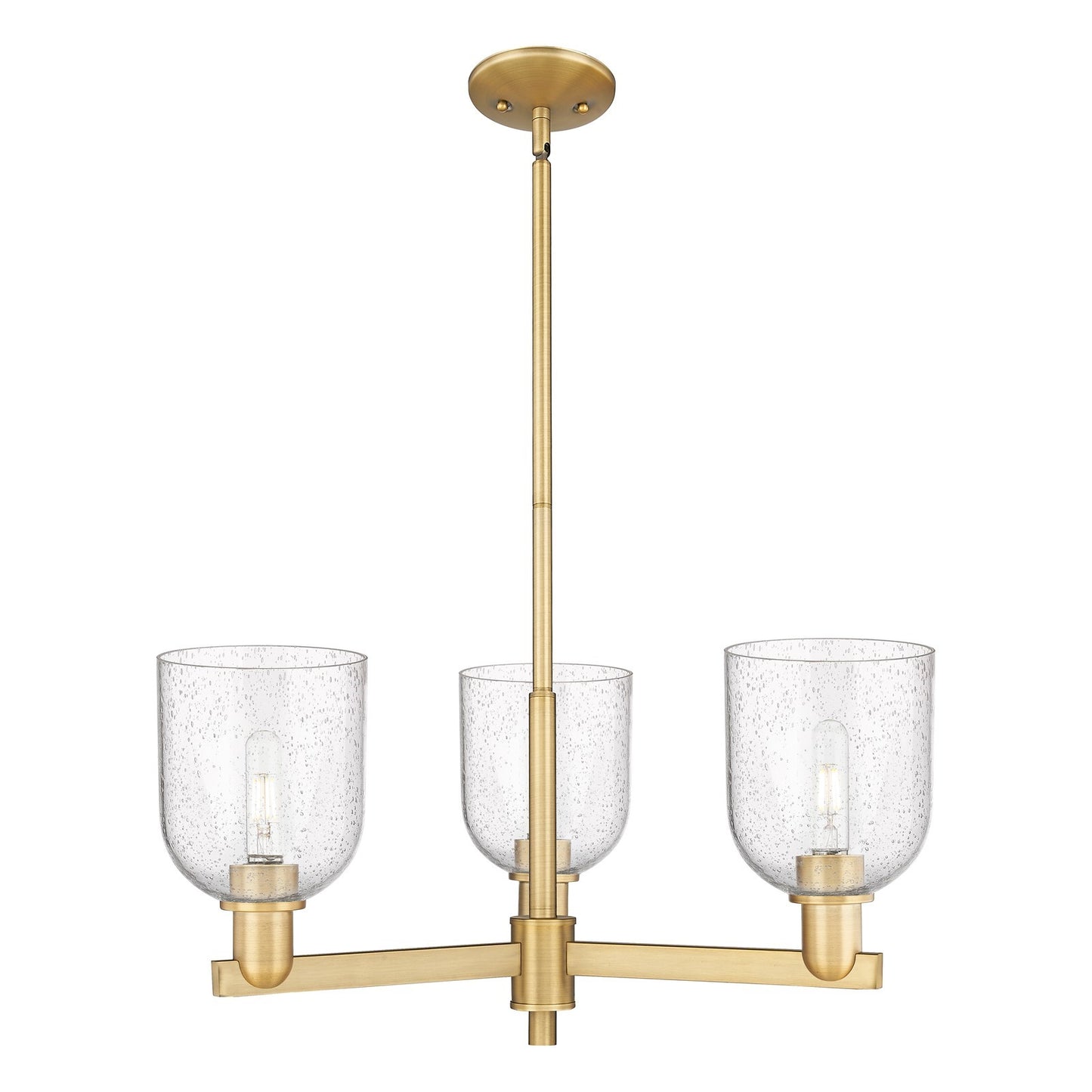 Innovations Bella 27in 3-Light Pendant | Industrial Brushed Brass Steel and Seedy Glass | Kitchen Island & Dining Room | Model 716-3CR-BB-G558-6SDY