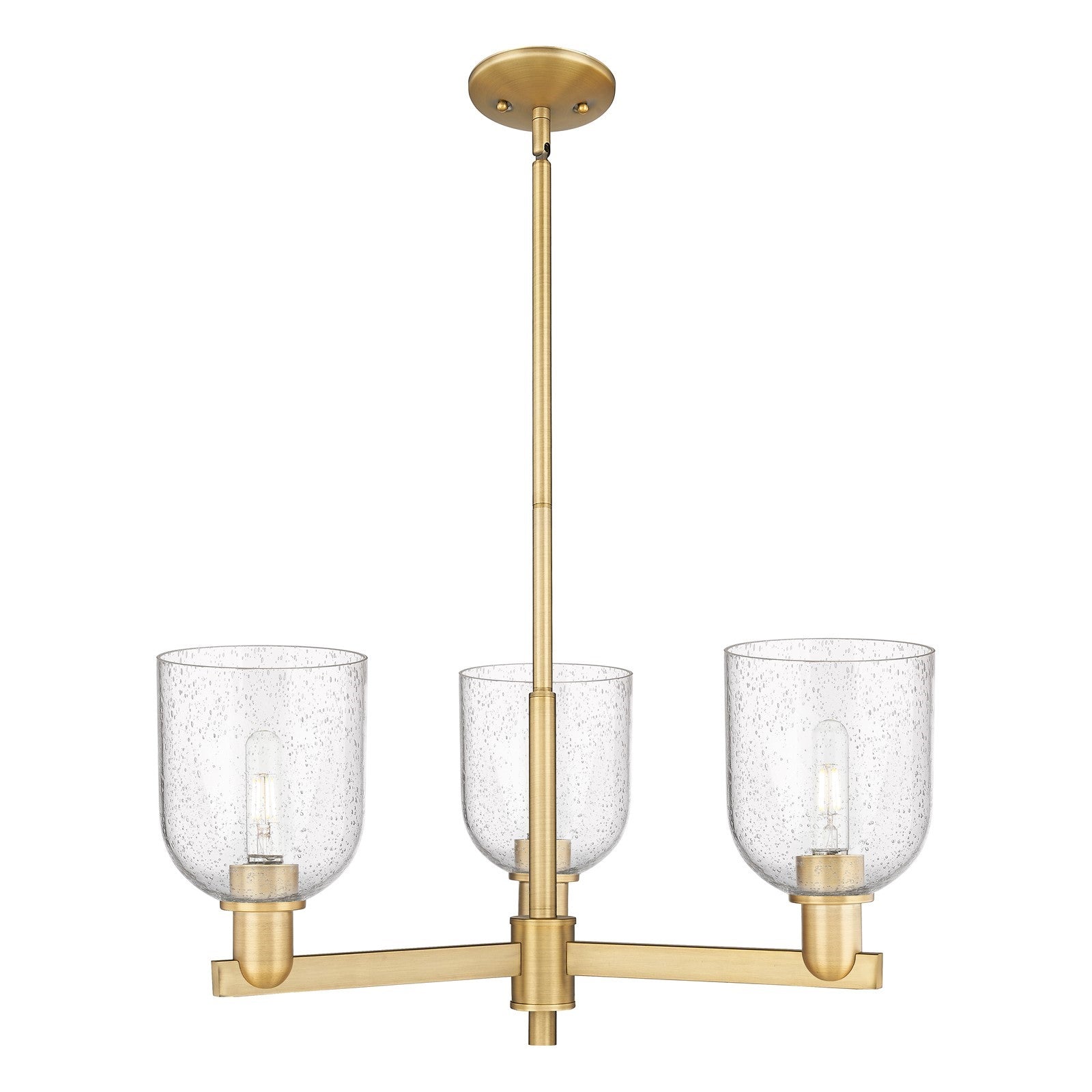 Innovations Bella 27in 3-Light Pendant | Industrial Brushed Brass Steel and Seedy Glass | Kitchen Island & Dining Room | Model 716-3CR-BB-G558-6SDY