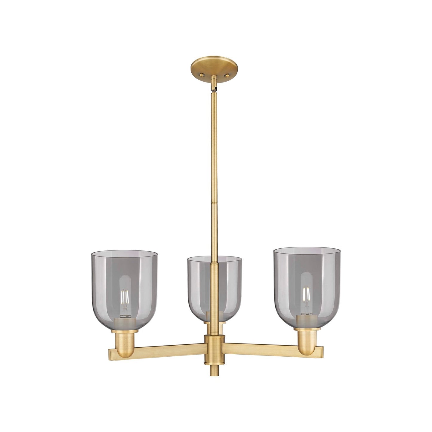 Innovations Bella 27in 3-Light Pendant | Industrial Brushed Brass and Light Smoke Glass | Kitchen Island & Dining Room | 27.25 | Model 716-3CR-BB-G558-6SM