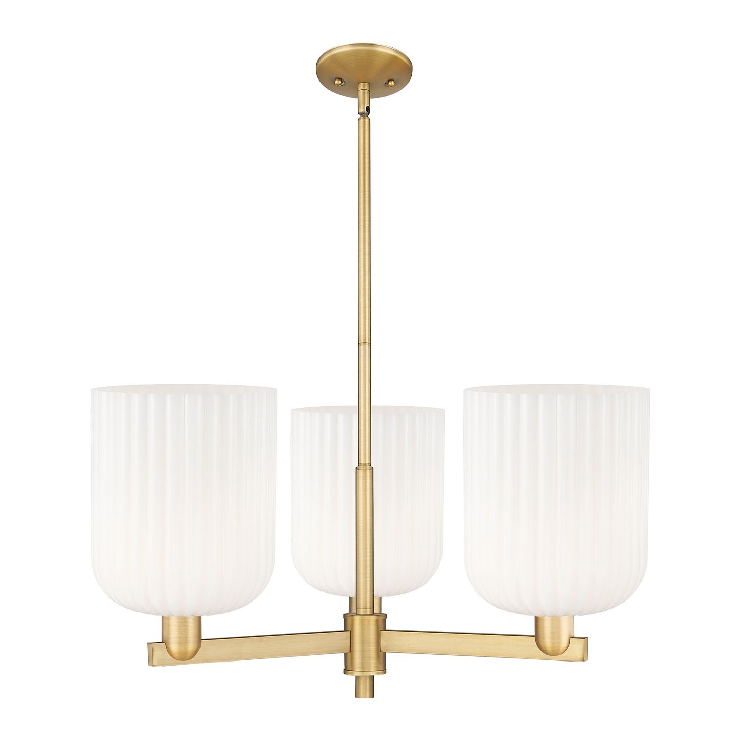 Innovations Bridal Veil 30in 3-Light Pendant | Industrial Brushed Brass Steel and Gloss White Ribbed Glass | Kitchen Island & | Model 716-3CR-BB-G559-8GWH
