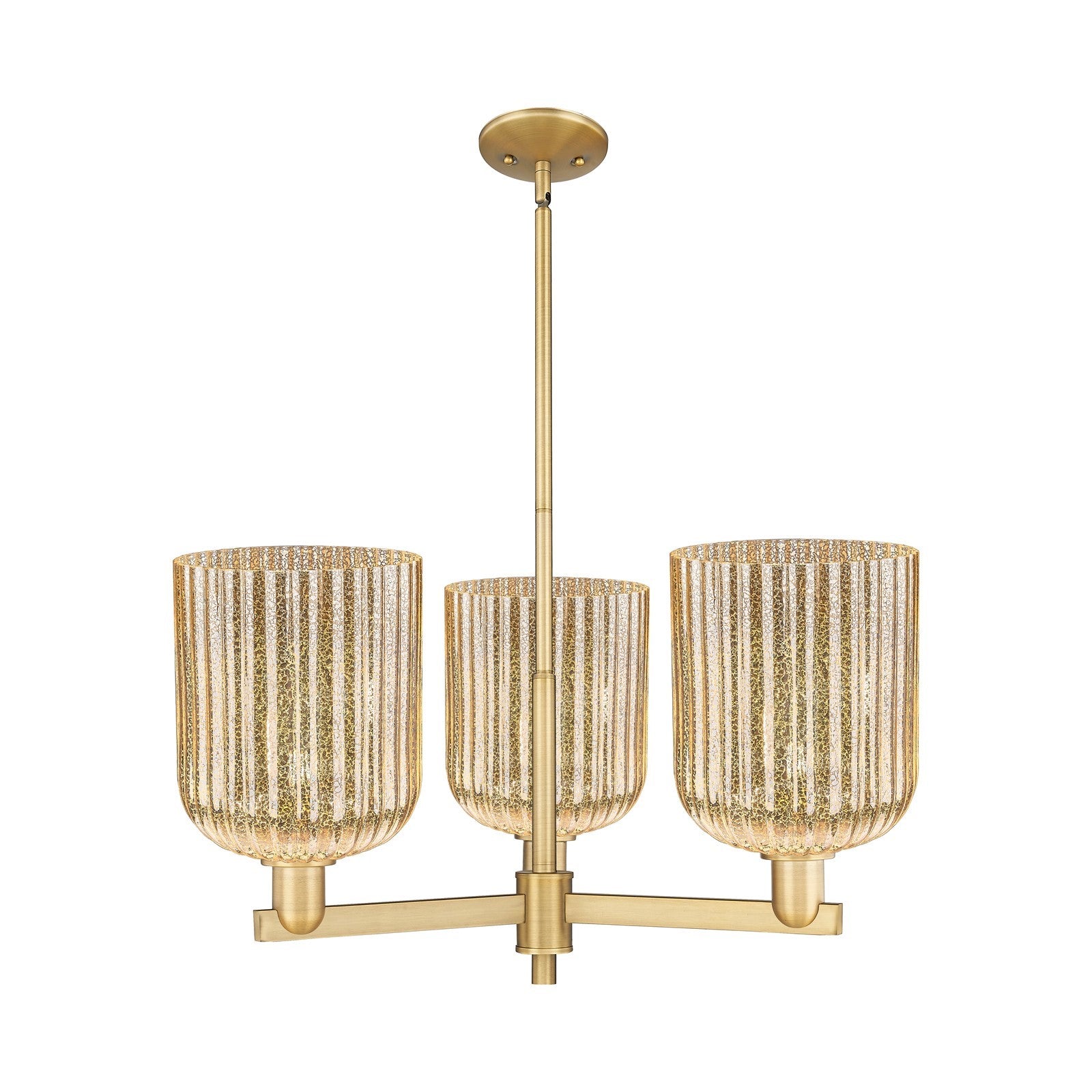Innovations Bridal Veil 30in 3-Light Pendant | Industrial Brushed Brass Steel and Mercury Ribbed Glass | Kitchen Island & | Model 716-3CR-BB-G559-8ME