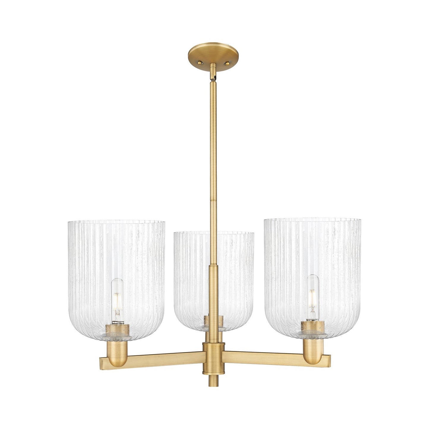 Innovations Bridal Veil 30in 3-Light Pendant | Industrial Brushed Brass Steel and Seedy Ribbed Glass | Kitchen Island & | Model 716-3CR-BB-G559-8SDY