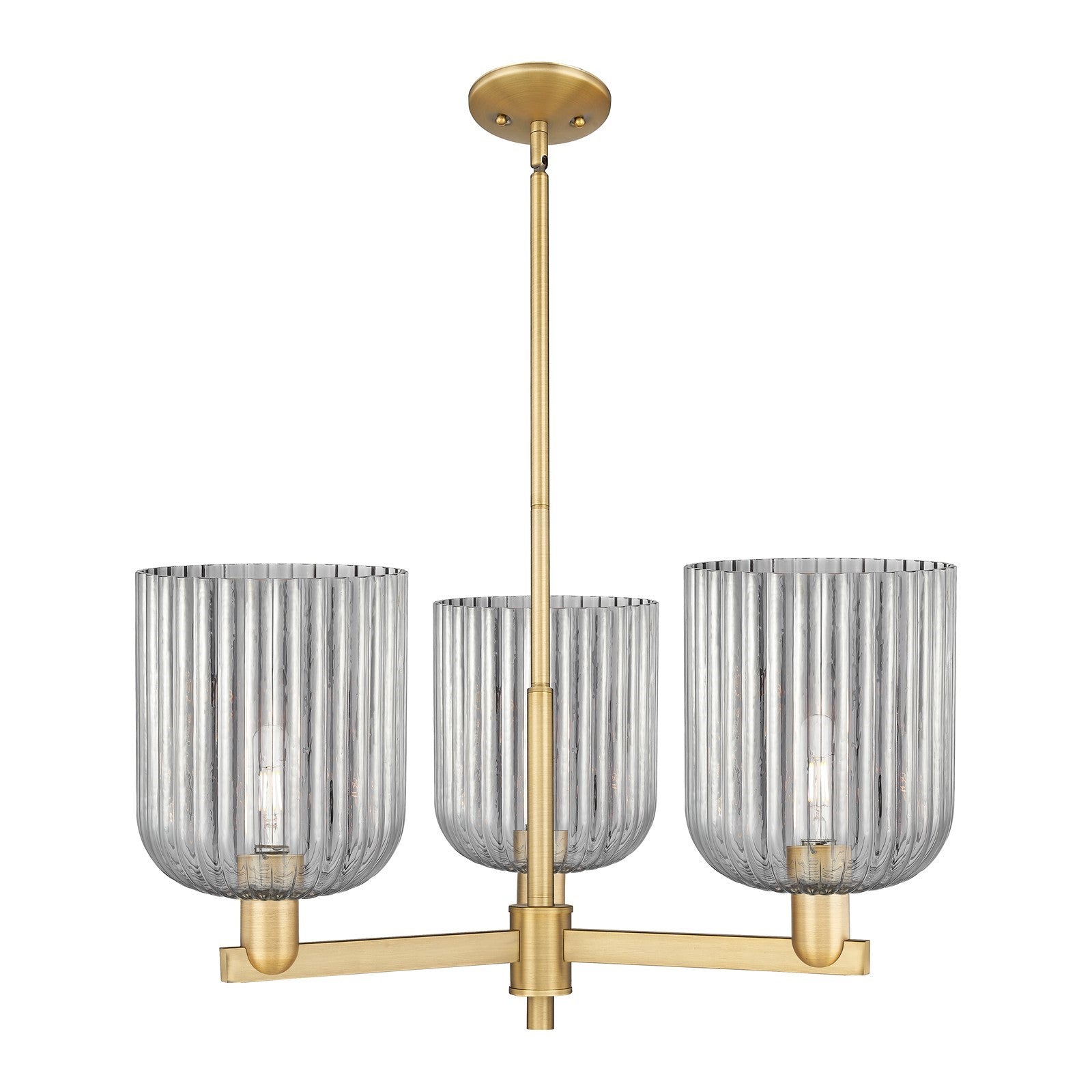 Innovations Bridal Veil 30in 3-Light Pendant | Industrial Brushed Brass Steel and Light Smoke Ribbed Glass | Kitchen Island & | Model 716-3CR-BB-G559-8SM
