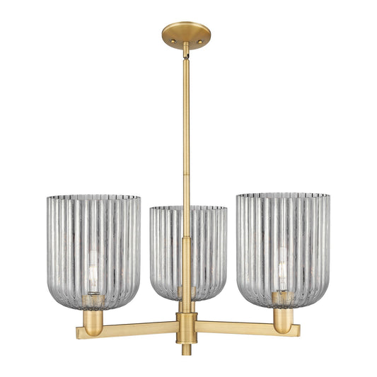 Innovations Bridal Veil 30in 3-Light Pendant | Industrial Brushed Brass Steel and Light Smoke Ribbed Glass | Kitchen Island & | Model 716-3CR-BB-G559-8SM