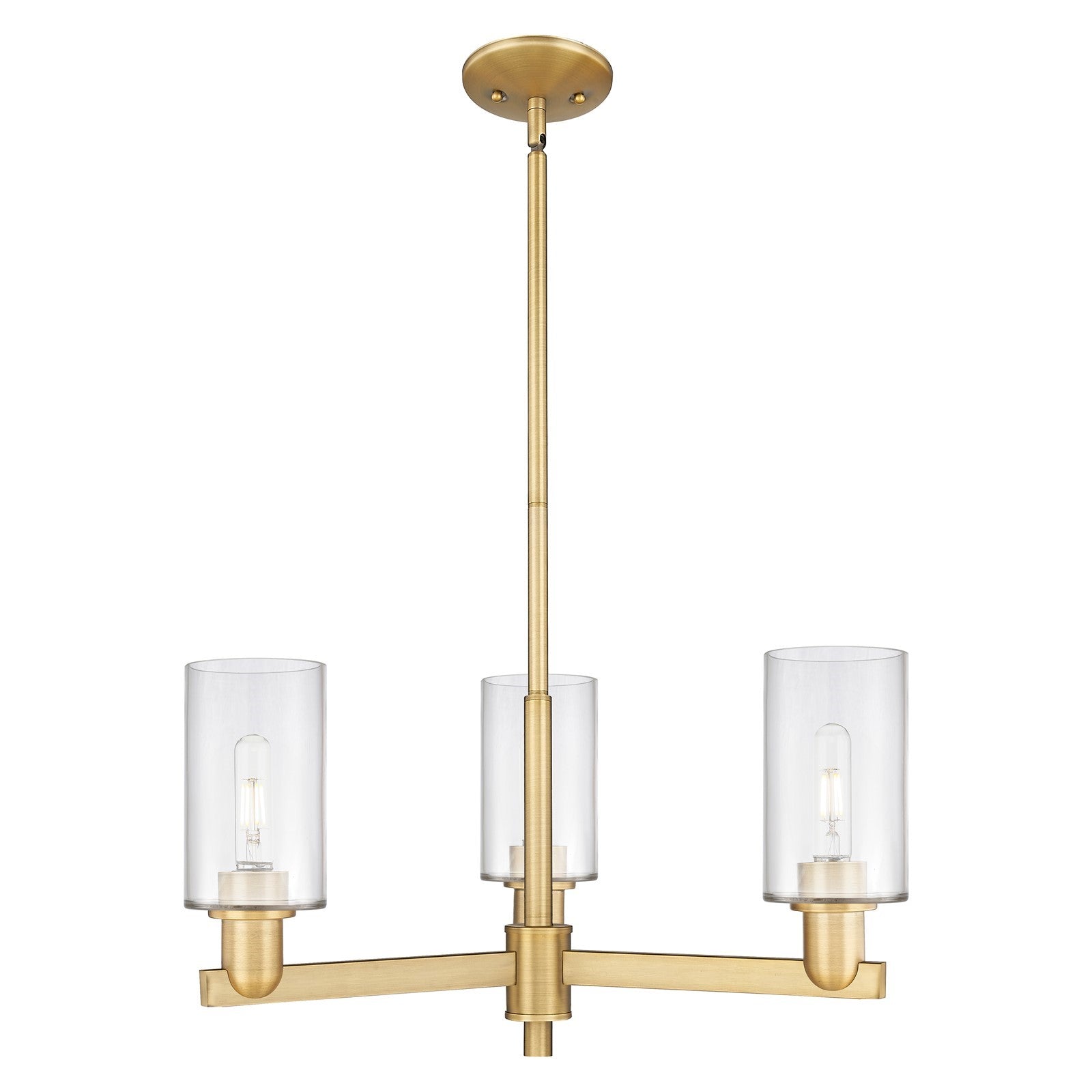 Innovations Clymer 26in 3-Light Pendant | Industrial Brushed Brass Steel and Clear Glass | Kitchen Island & Dining Room | 25.62 x | Model 716-3CR-BB-G802