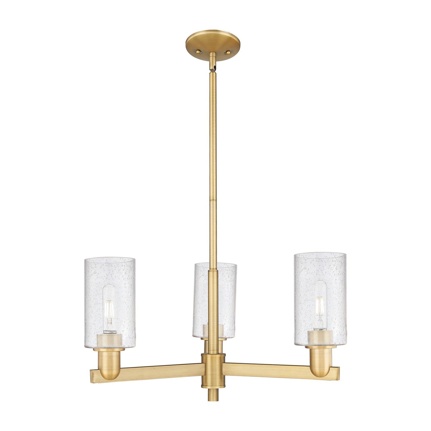 Innovations Clymer 26in 3-Light Pendant | Industrial Brushed Brass Steel and Seedy Glass | Kitchen Island & Dining Room | 25.62 x | Model 716-3CR-BB-G804