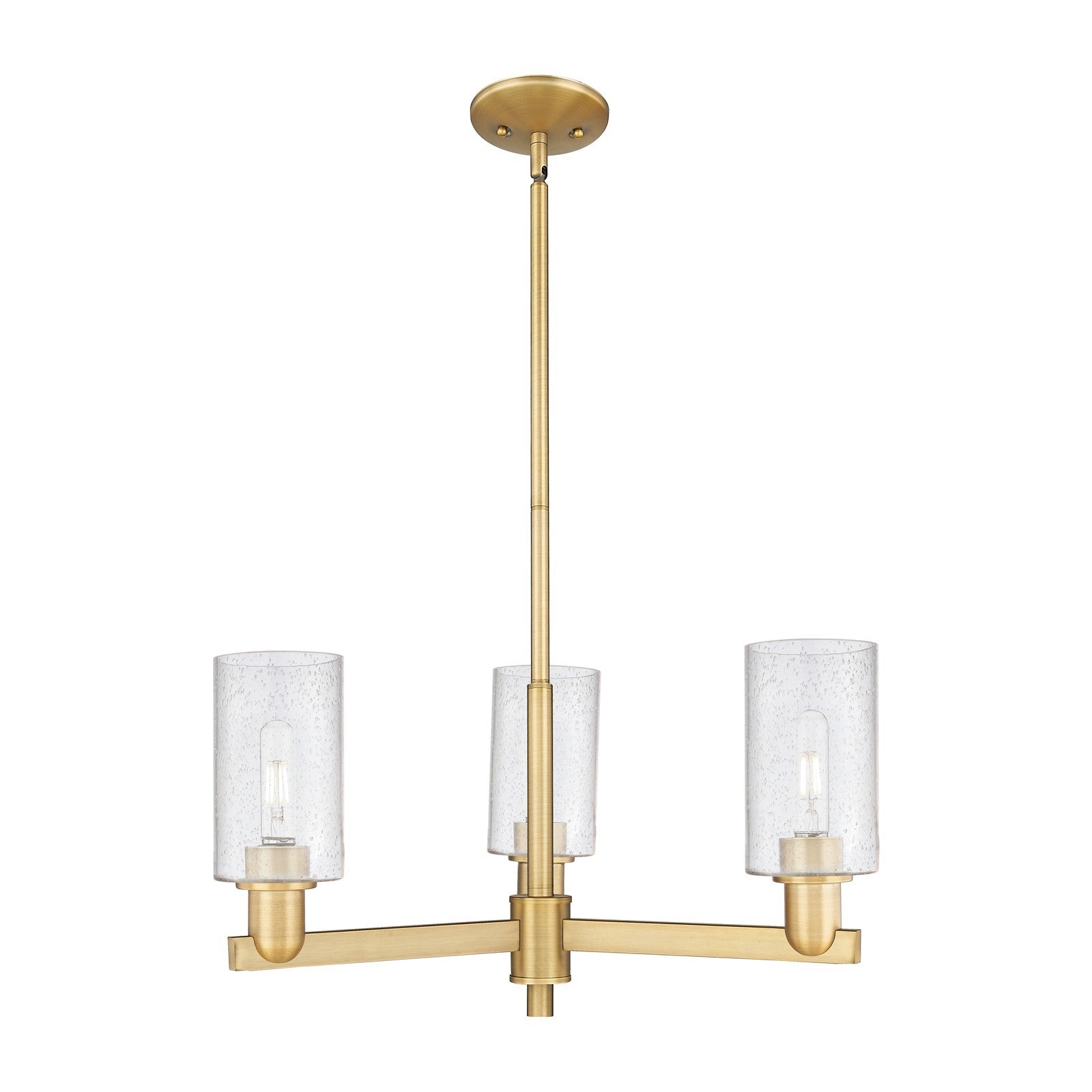 Innovations Clymer 26in 3-Light Pendant | Industrial Brushed Brass Steel and Seedy Glass | Kitchen Island & Dining Room | 25.62 x | Model 716-3CR-BB-G804
