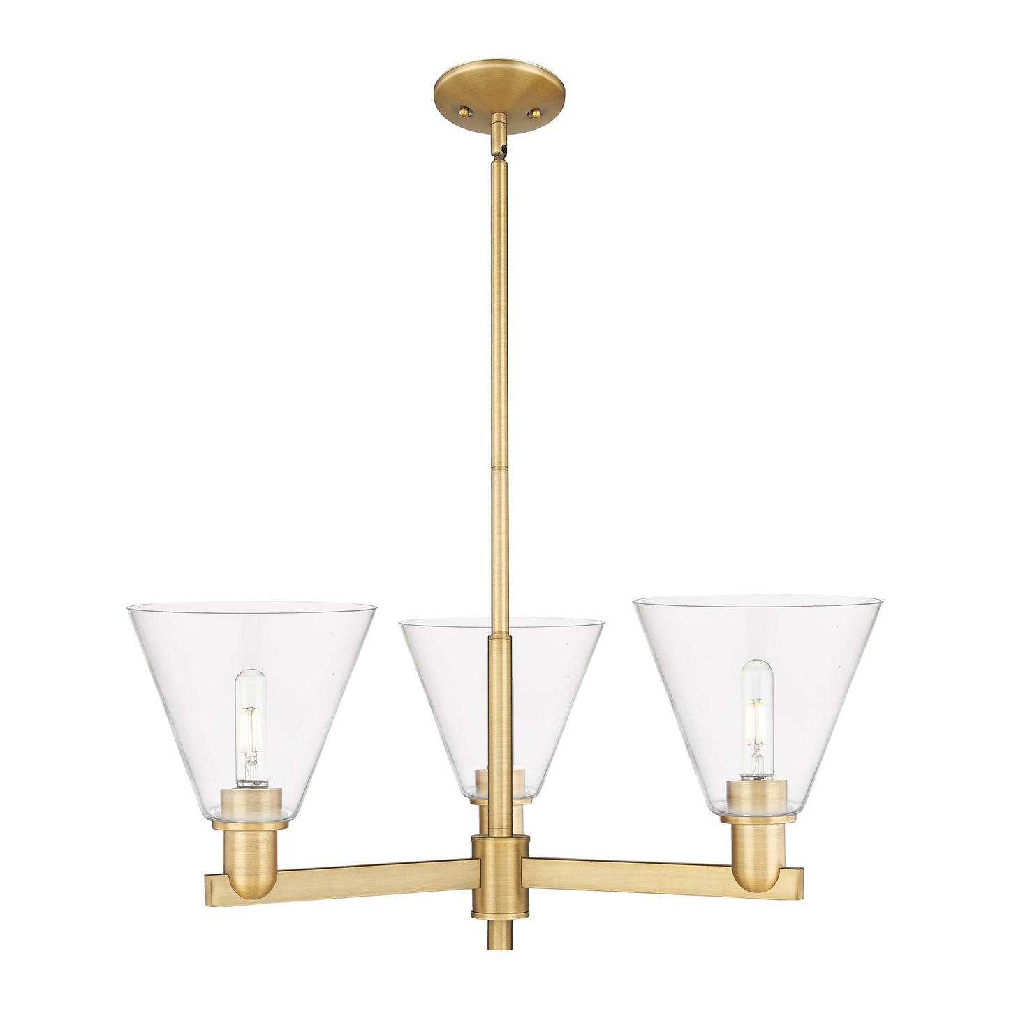 Innovations Berkshire Glass 30in 3-Light Pendant | Industrial Brushed Brass Steel and Clear Glass | Kitchen Island & Dining Room | Model 716-3CR-BB-GBC-82