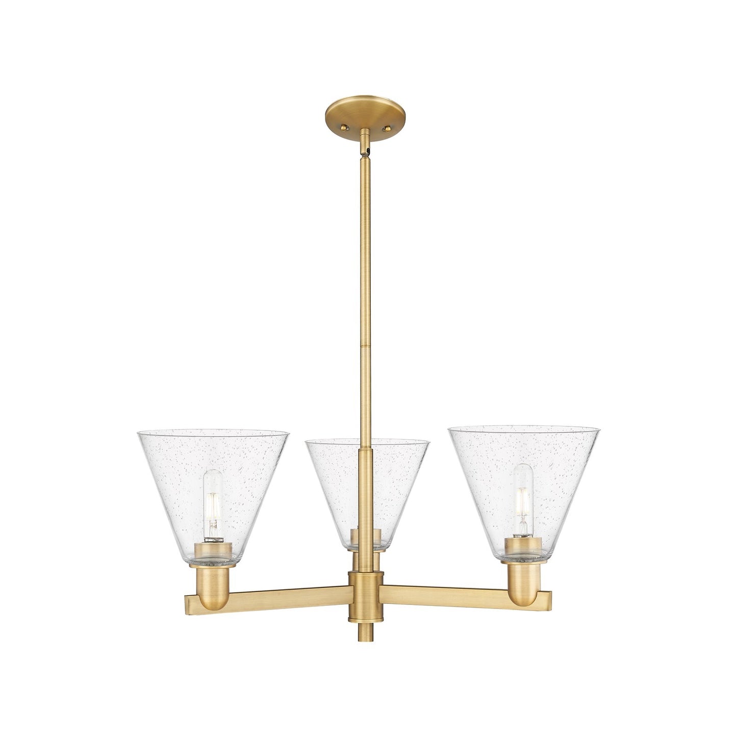 Innovations Berkshire Glass 30in 3-Light Pendant | Industrial Brushed Brass Steel and Seedy Glass | Kitchen Island & Dining Room | Model 716-3CR-BB-GBC-84