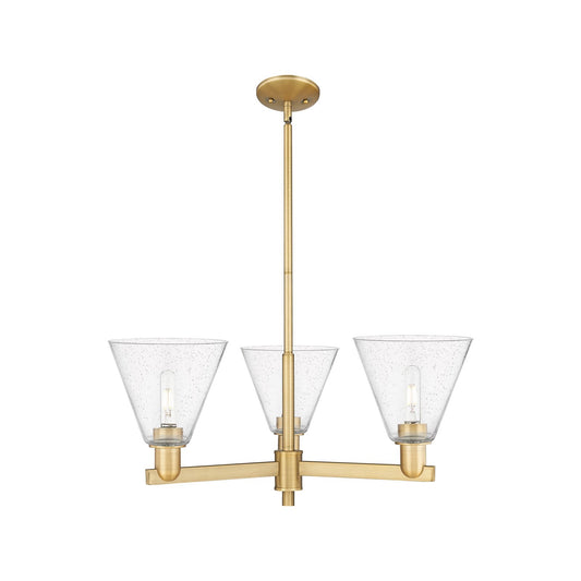 Innovations Berkshire Glass 30in 3-Light Pendant | Industrial Brushed Brass Steel and Seedy Glass | Kitchen Island & Dining Room | Model 716-3CR-BB-GBC-84