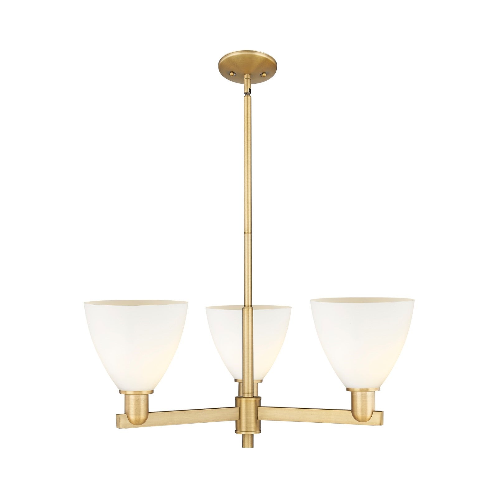 Innovations Bristol 29.25in 3-Light Pendant | Industrial Brushed Brass Steel and Matte White Glass | Kitchen Island & Dining | Model 716-3CR-BB-GBD-751