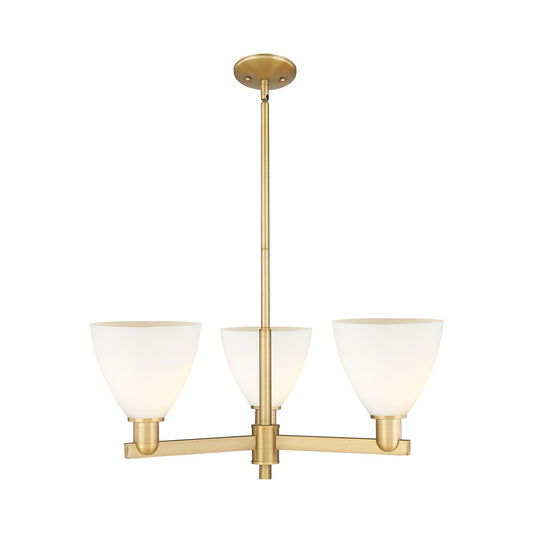 Innovations Bristol 29.25in 3-Light Pendant | Industrial Brushed Brass Steel and Matte White Glass | Kitchen Island & Dining | Model 716-3CR-BB-GBD-751