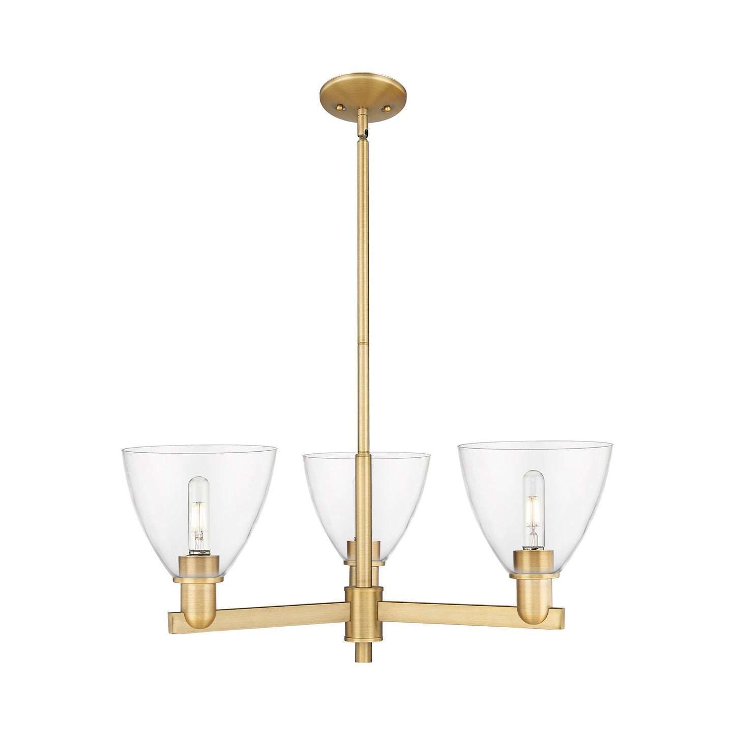 Innovations Bristol 29in 3-Light Pendant | Industrial Brushed Brass Steel and Clear Glass | Kitchen Island & Dining Room | Model 716-3CR-BB-GBD-752