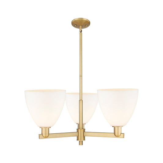 Innovations Bristol 31in 3-Light Pendant | Industrial Brushed Brass and Matte White Glass | Kitchen Island & Dining Room | 30.75 | Model 716-3CR-BB-GBD-91