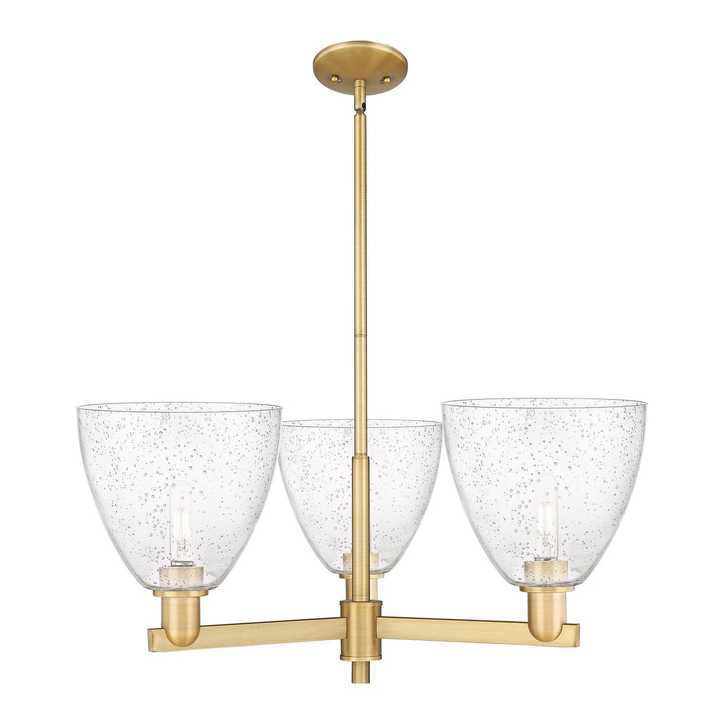 Innovations Bristol 31in 3-Light Pendant | Industrial Brushed Brass Steel and Seedy Glass Dome | Kitchen Island & Dining Room | Model 716-3CR-BB-GBD-94