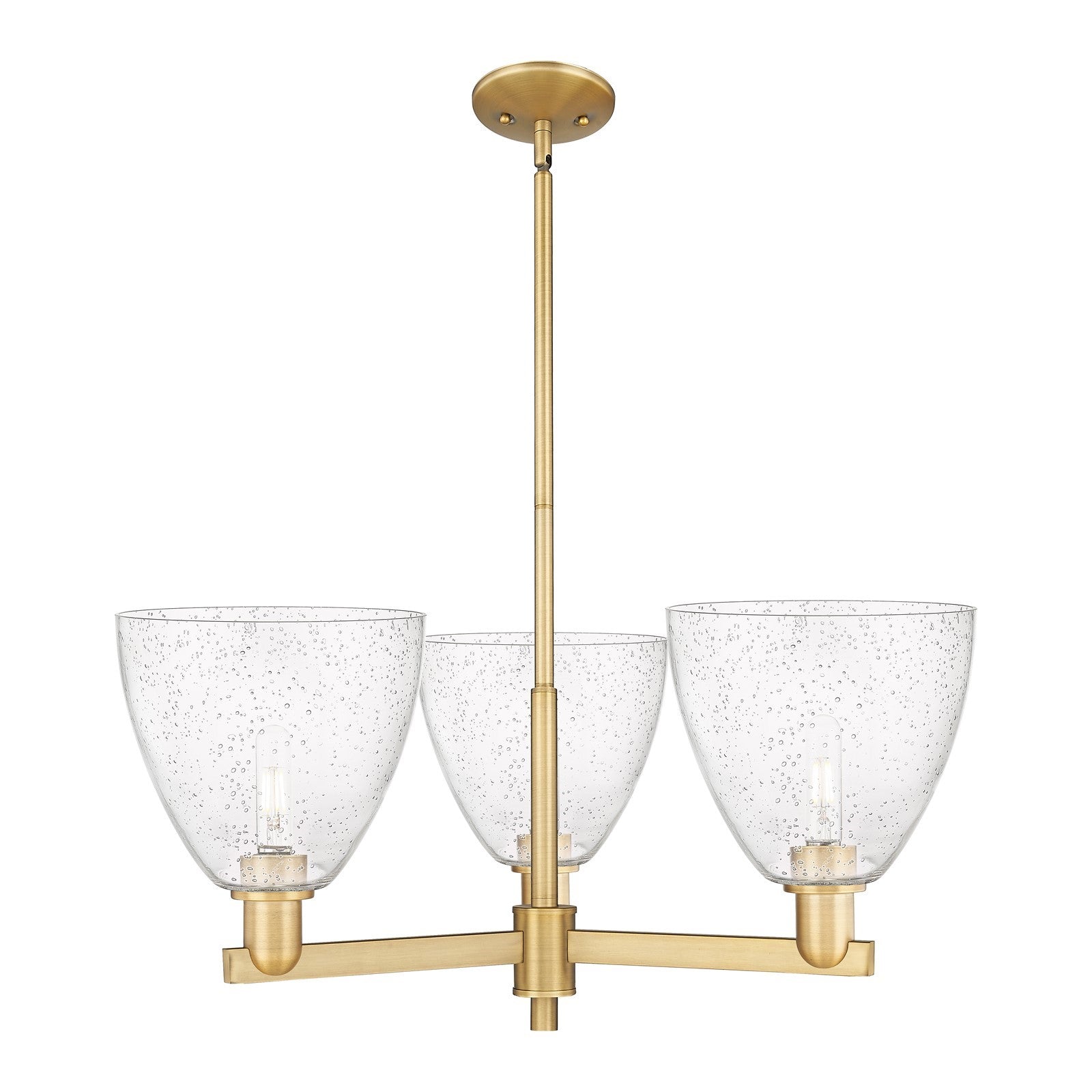 Innovations Bristol 31in 3-Light Pendant | Industrial Brushed Brass Steel and Seedy Glass Dome | Kitchen Island & Dining Room | Model 716-3CR-BB-GBD-94