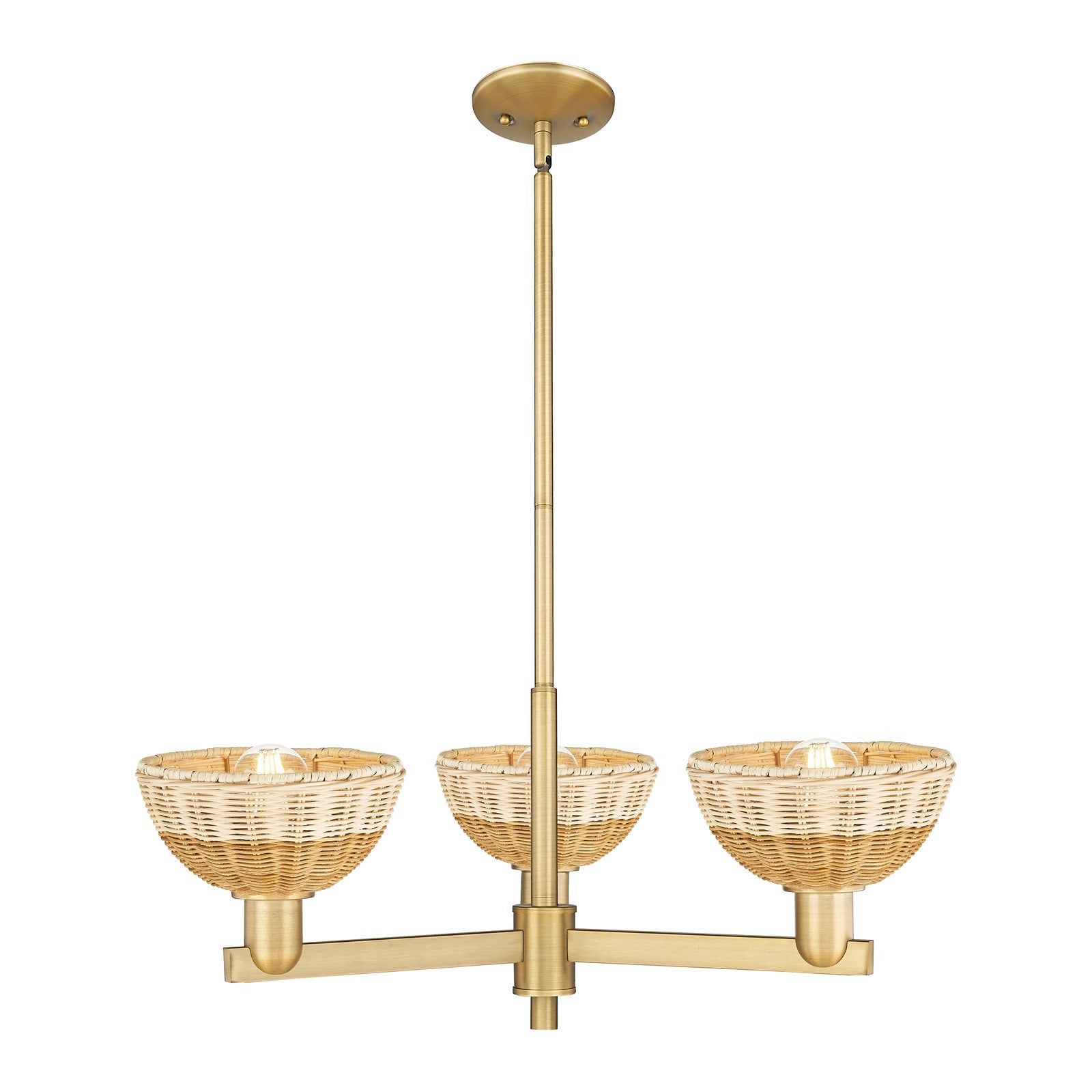Innovations Natural Ballston Dome 18in 3-Light Pendant | Farmhouse Brushed Brass and Natural Fiber Basketweave | Kitchen | Model 716-3CR-BB-NBD2-75-NAT