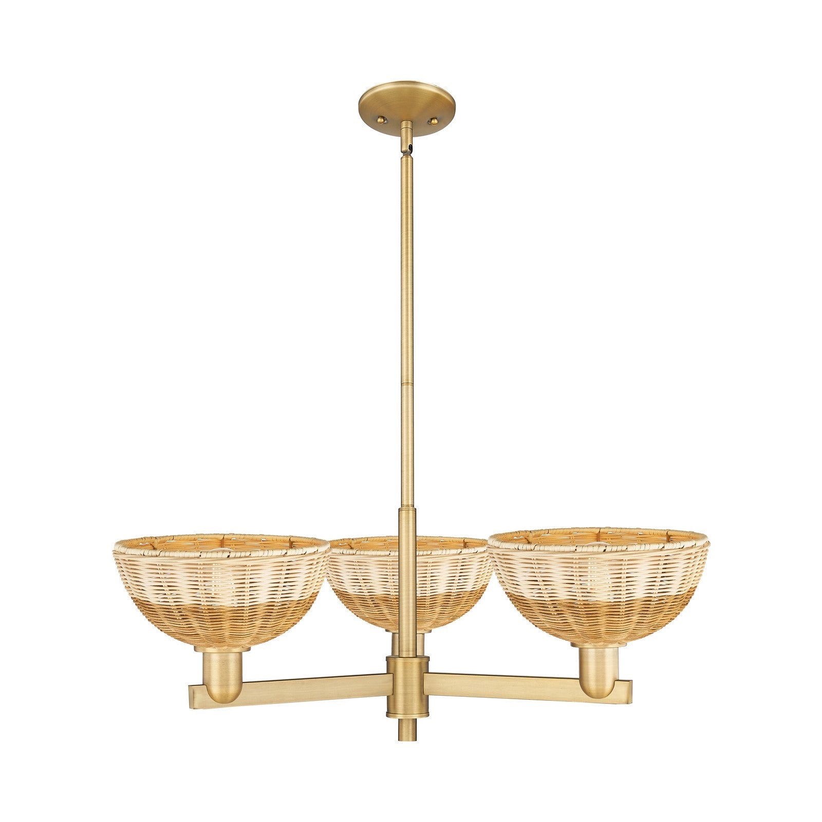 Innovations Bristol Natural II 31in 3-Light Pendant | Industrial Brushed Brass Steel and Natural Fiber Dome Shade | Kitchen | Model 716-3CR-BB-NBD2-9-NAT