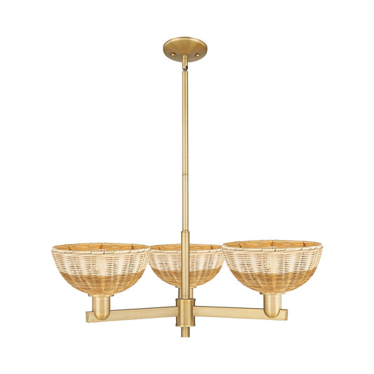 Innovations Bristol Natural II 31in 3-Light Pendant | Industrial Brushed Brass Steel and Natural Fiber Dome Shade | Kitchen | Model 716-3CR-BB-NBD2-9-NAT