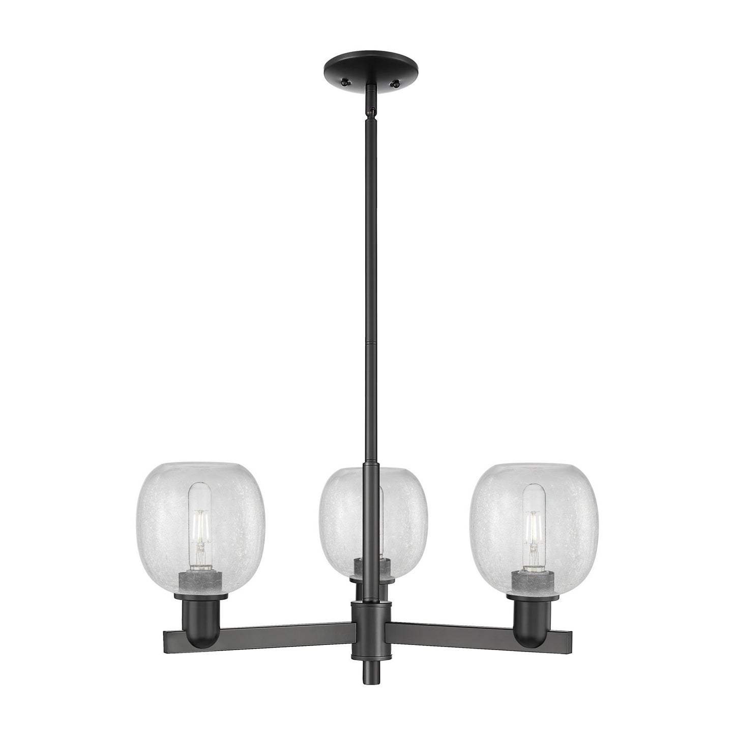 Innovations Belfast 28in 3-Light Pendant | Industrial Matte Black Steel and Clear Crackle Glass | Kitchen Island & Dining Room | Model 716-3CR-BK-G105