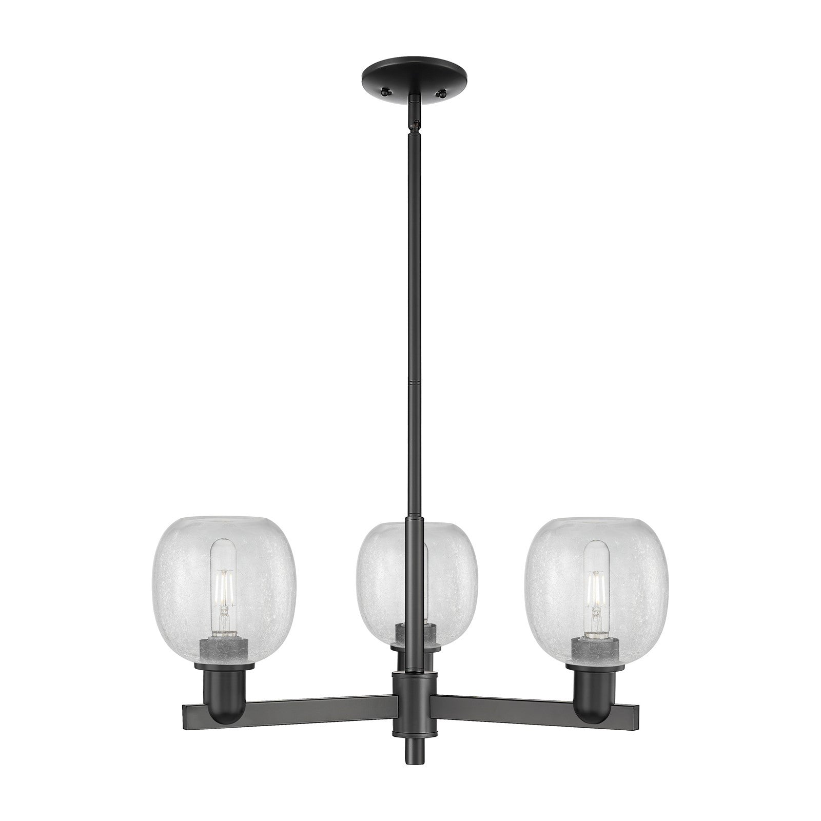 Innovations Belfast 28in 3-Light Pendant | Industrial Matte Black Steel and Clear Crackle Glass | Kitchen Island & Dining Room | Model 716-3CR-BK-G105