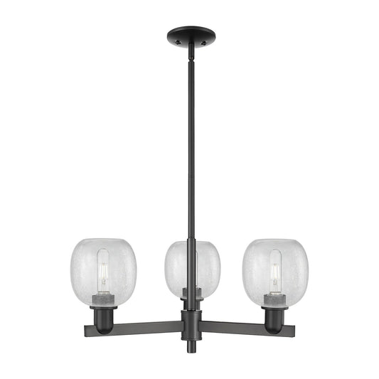 Innovations Belfast 28in 3-Light Pendant | Industrial Matte Black Steel and Clear Crackle Glass | Kitchen Island & Dining Room | Model 716-3CR-BK-G105