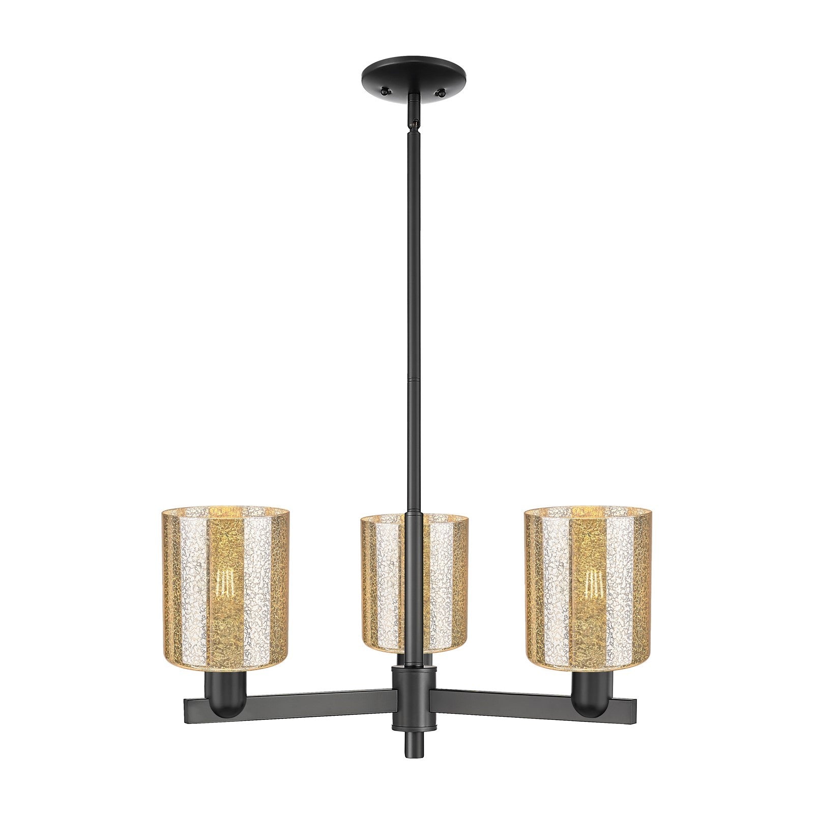Innovations Cobbleskill 27in 3-Light Pendant | Industrial Matte Black Steel and Mercury Glass | Kitchen Island & Dining Room | Model 716-3CR-BK-G116