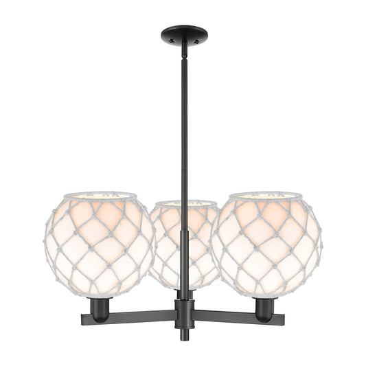 Innovations Farmhouse Rope 32in 3-Light Pendant | Industrial Matte Black Steel and White Glass with Rope | Kitchen Island & | Model 716-3CR-BK-G121-10RW