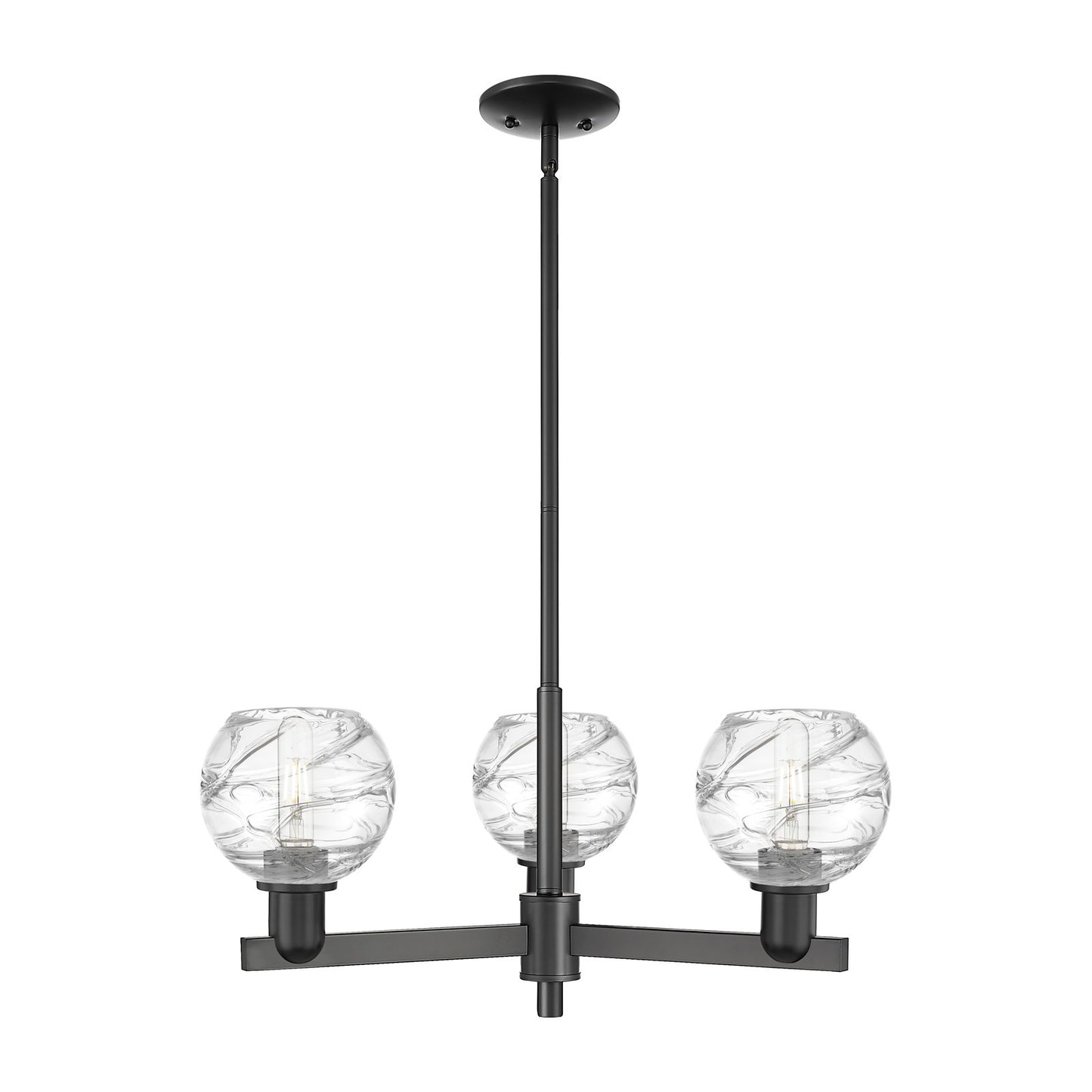 Innovations Athens Deco Swirl 27.625in 3-Light Pendant | Industrial Matte Black Steel and Clear Deco Swirl Glass | Kitchen | Model 716-3CR-BK-G1213-6CL