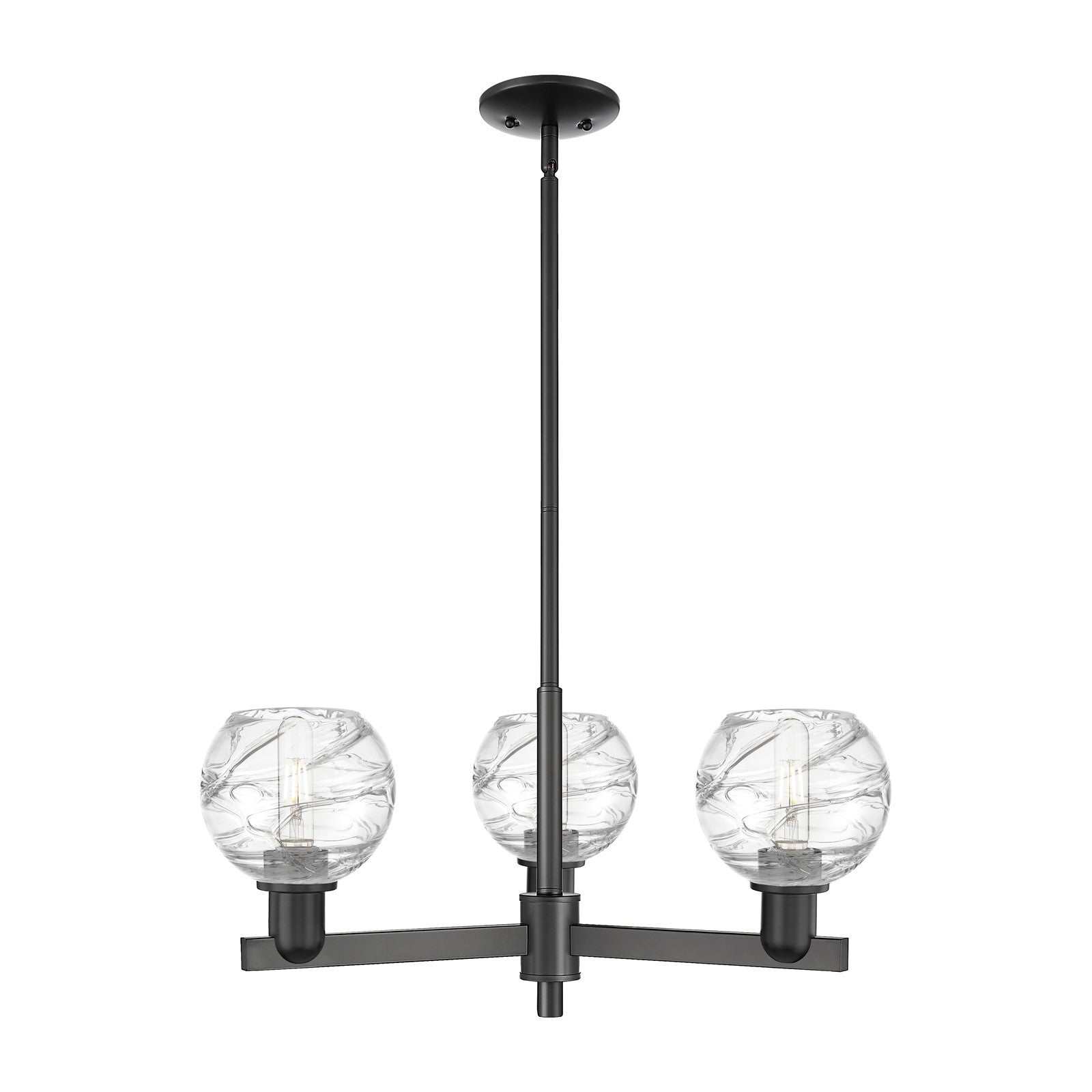 Innovations Athens Deco Swirl 27.625in 3-Light Pendant | Industrial Matte Black Steel and Clear Deco Swirl Glass | Kitchen | Model 716-3CR-BK-G1213-6CL