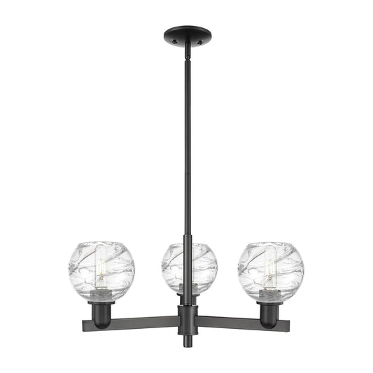Innovations Athens Deco Swirl 27.625in 3-Light Pendant | Industrial Matte Black Steel and Clear Deco Swirl Glass | Kitchen | Model 716-3CR-BK-G1213-6CL