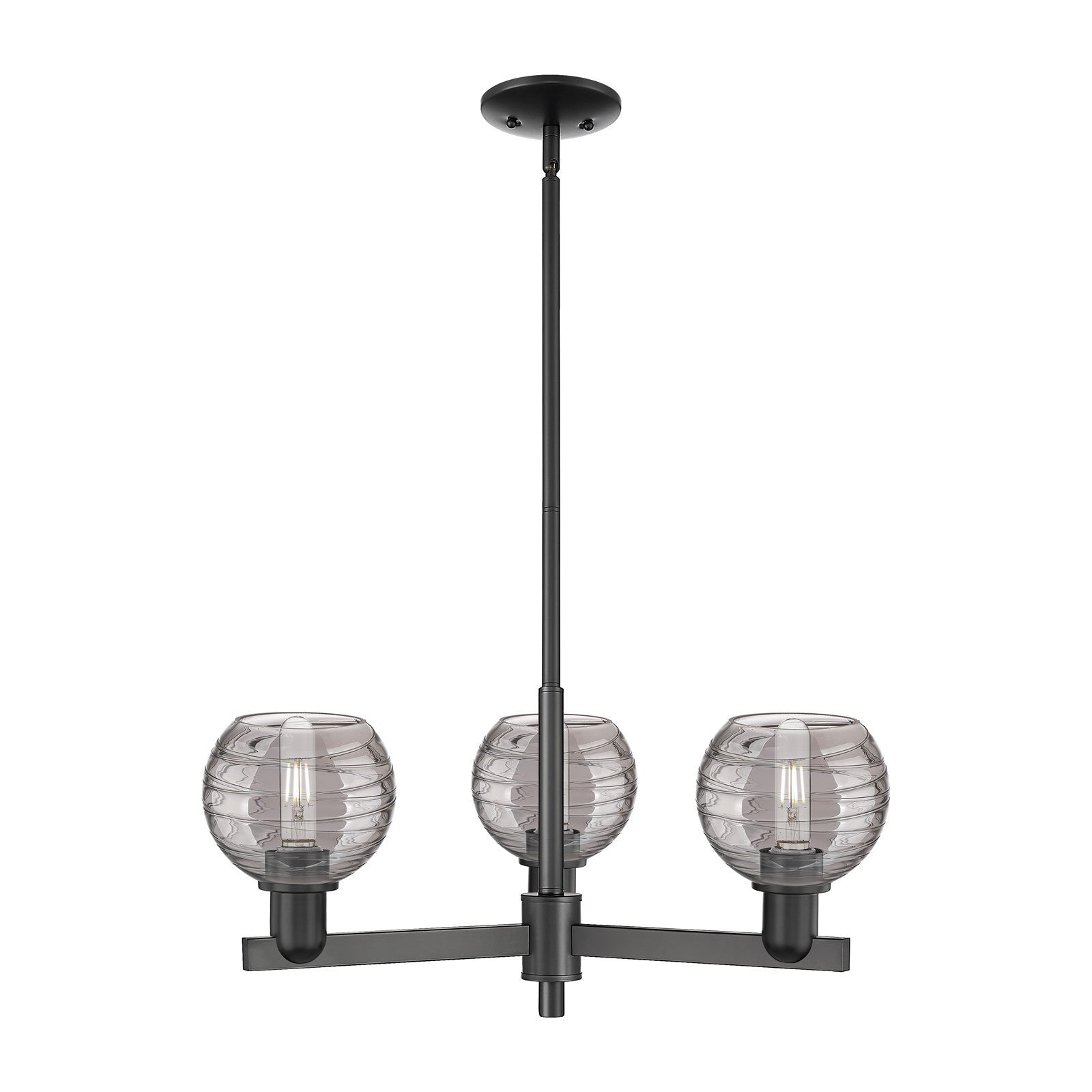 Innovations Athens Deco Swirl 27.62in 3-Light Pendant | Industrial Matte Black Steel and Light Smoke Glass | Kitchen Island & | Model 716-3CR-BK-G1213-6SM
