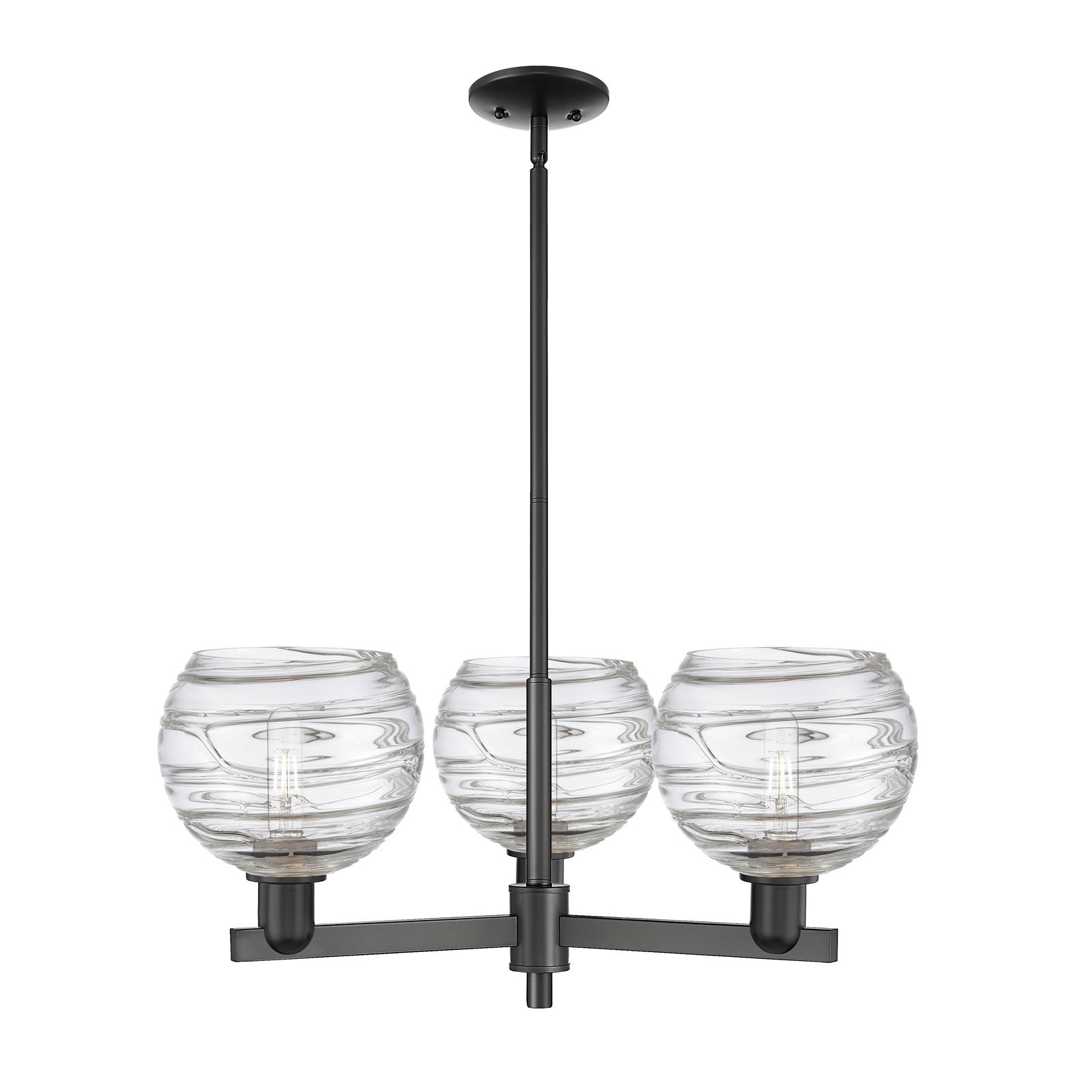 Innovations Athens Deco Swirl 30in 3-Light Pendant | Industrial Matte Black Steel and Clear Deco Swirl Glass | Kitchen Island | Model 716-3CR-BK-G1213-8CL