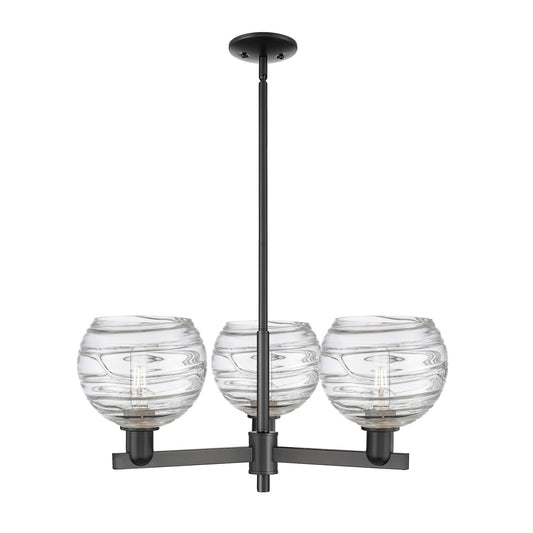 Innovations Athens Deco Swirl 30in 3-Light Pendant | Industrial Matte Black Steel and Clear Deco Swirl Glass | Kitchen Island | Model 716-3CR-BK-G1213-8CL