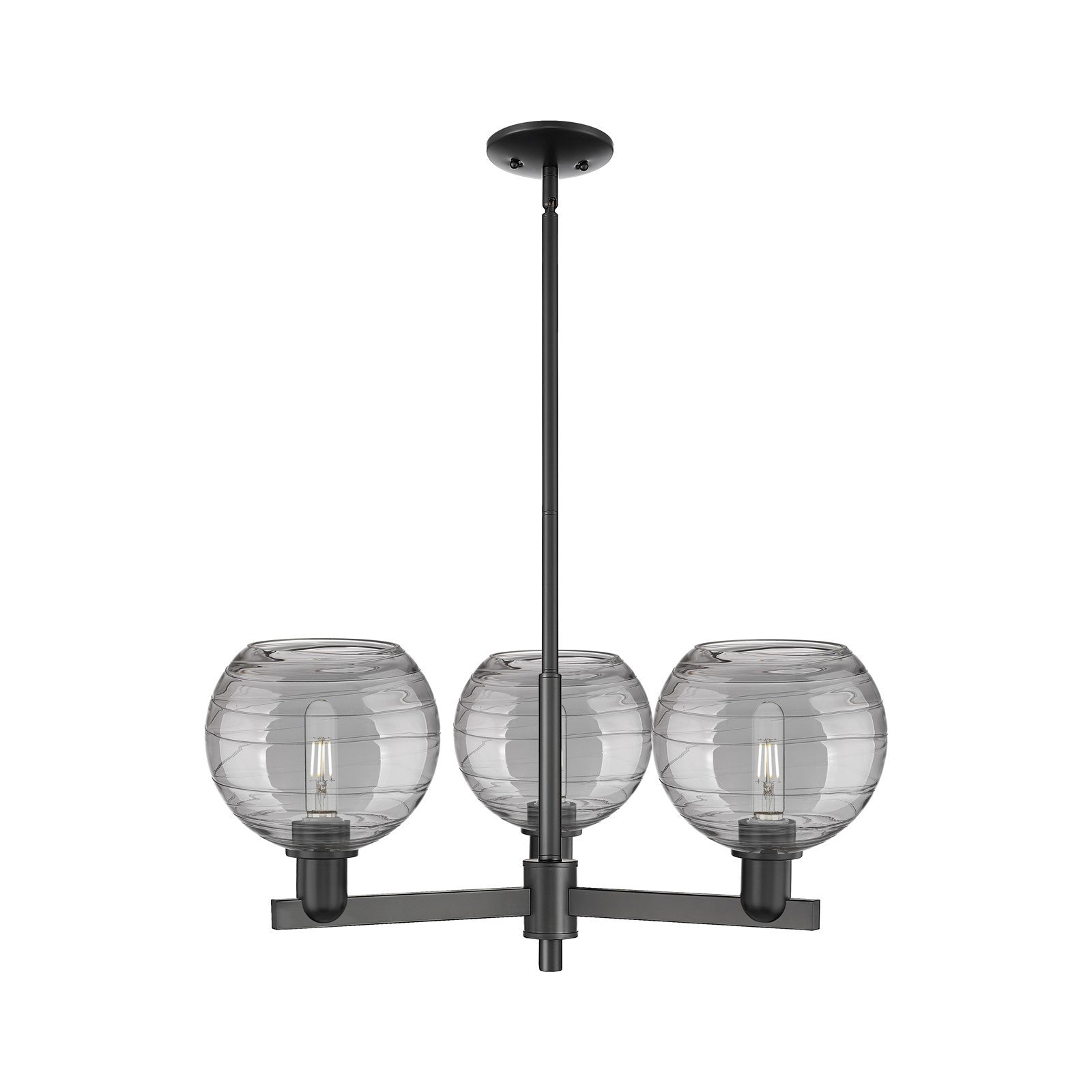 Innovations Athens Deco Swirl 30in 3-Light Pendant | Industrial Matte Black Steel and Light Smoke Glass | Kitchen Island & | Model 716-3CR-BK-G1213-8SM