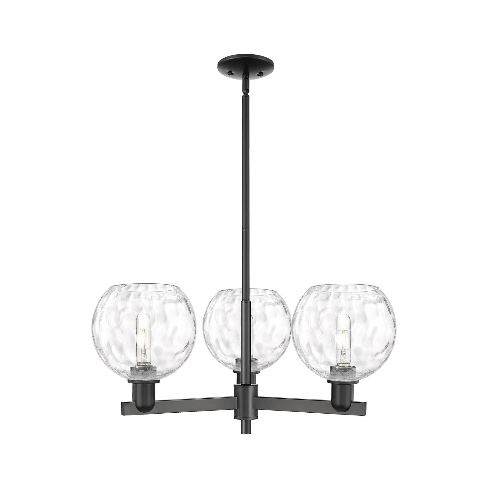 Innovations Athens Water Glass 30in 3-Light Pendant | Industrial Matte Black Steel and Clear Glass | Kitchen Island & Dining | Model 716-3CR-BK-G1215-8