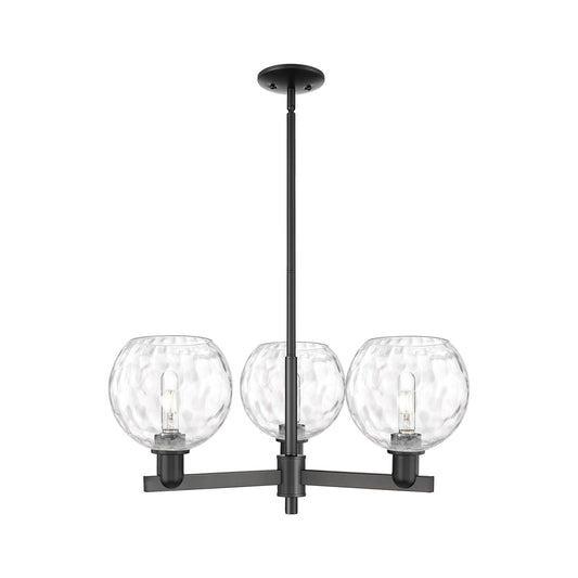 Innovations Athens Water Glass 30in 3-Light Pendant | Industrial Matte Black Steel and Clear Glass | Kitchen Island & Dining | Model 716-3CR-BK-G1215-8