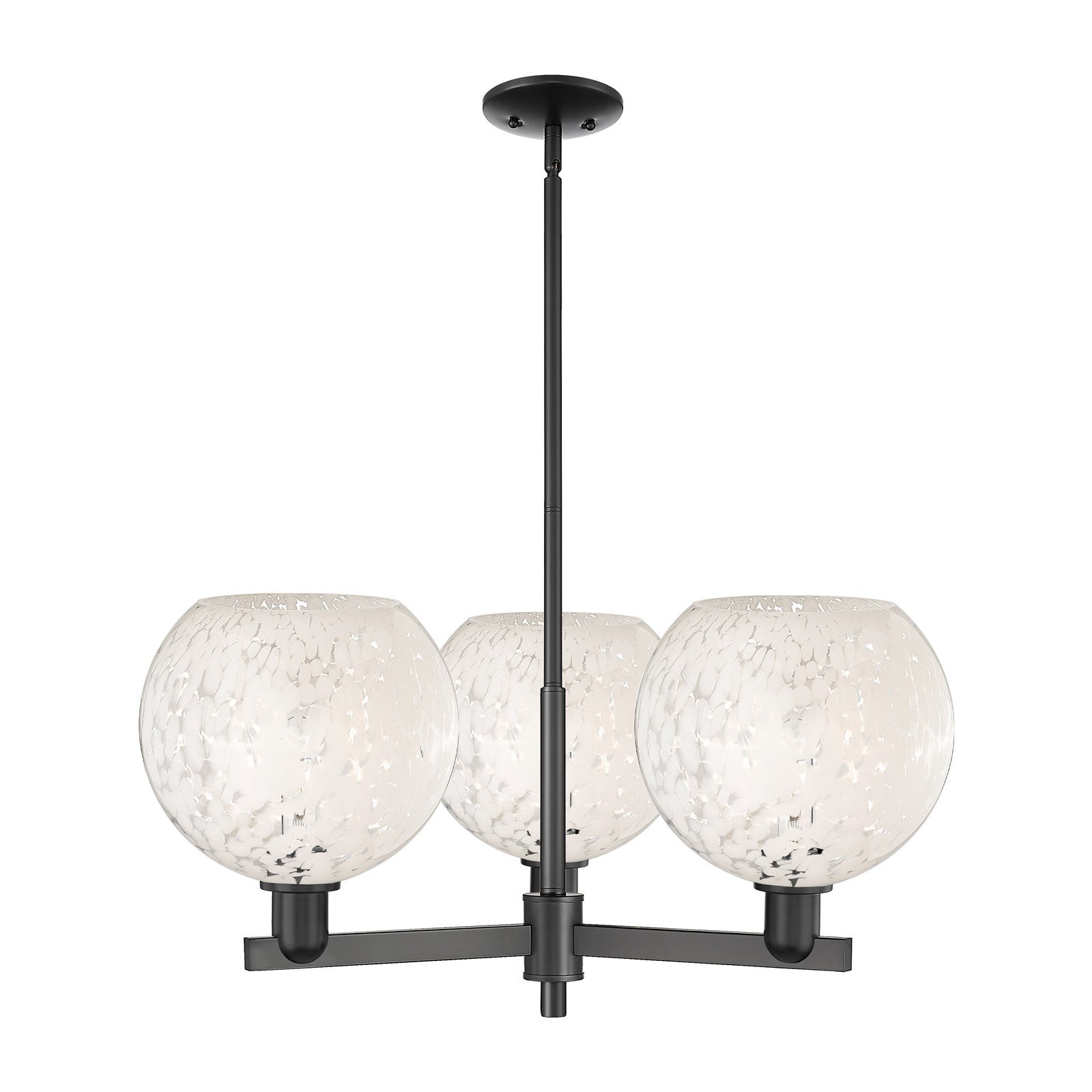 Innovations Lighting White Mouchette 32in 3-Light Pendant | Industrial Matte Black Steel and White Glass | Kitchen Island & | Model 716-3CR-BK-G1216-10WM