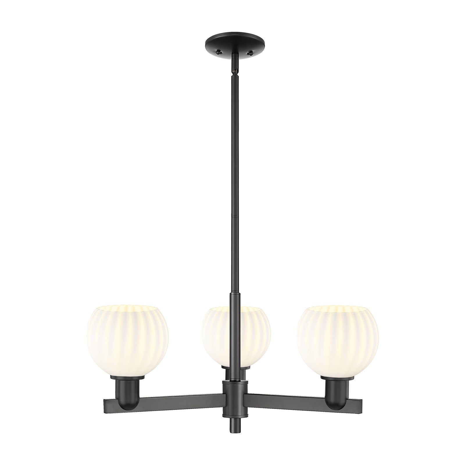 Innovations Lighting Arcadia 28in 3-Light Pendant | Industrial Matte Black Steel and White Venetian Glass | Kitchen Island & | Model 716-3CR-BK-G1217-6WV